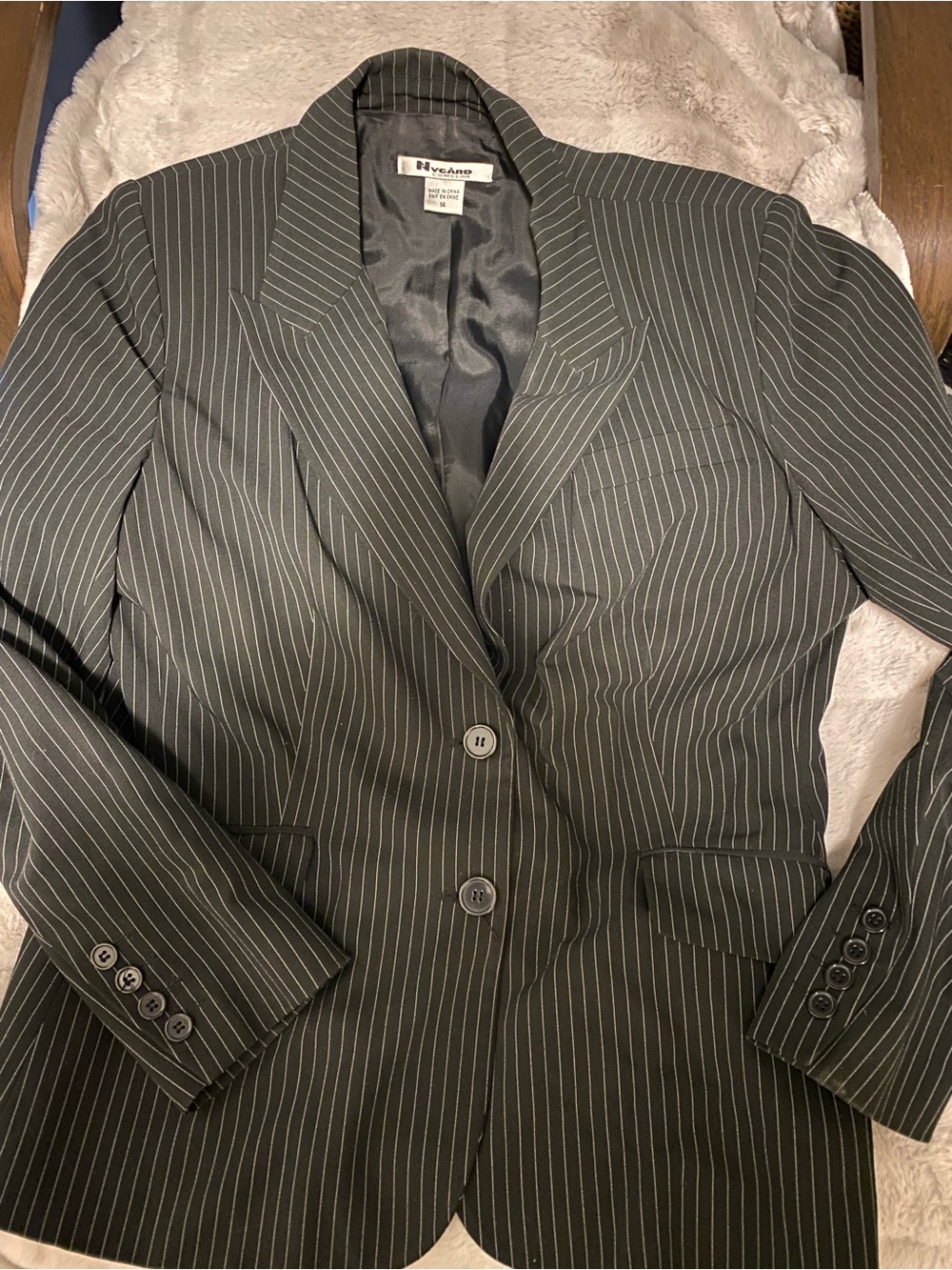 Nygard Black and white pinstriped Blazer.